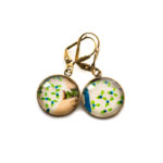 Boucles d’oreilles dorées carte postale Robe Motif Bleu Vert