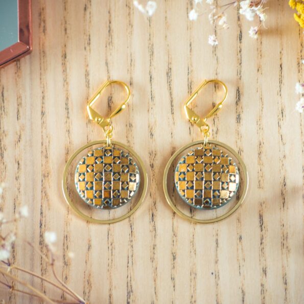 Assuna - Boucles d'oreilles tendance grandes dormeuses cercles Eugénie kaki inspiration vintage