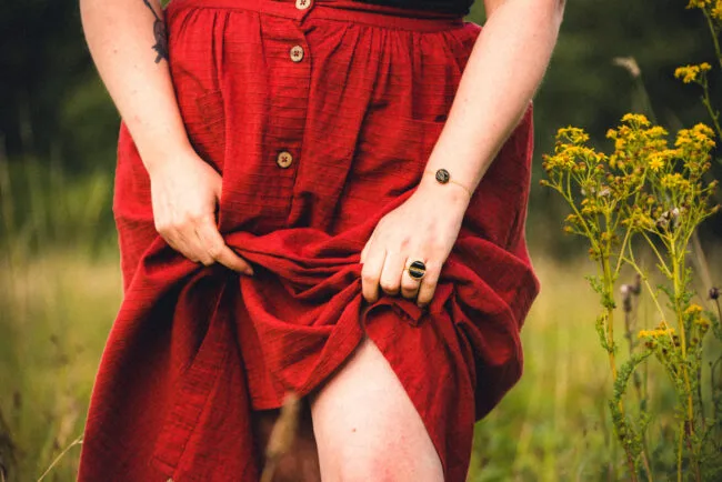 Assuna - Petite bague Constance et Bracelet simple Andrée - bouton ancien - inspiration vintage