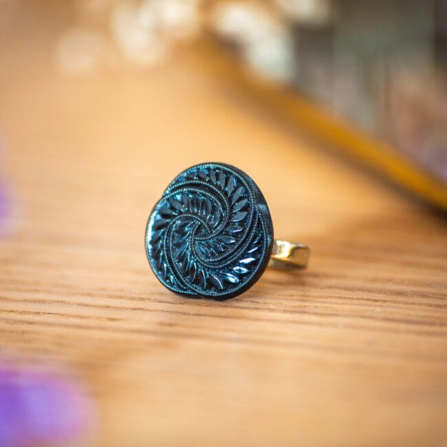 Assuna - Bague Zelda bleue - Bague bouton ancien d'inspiration vintage