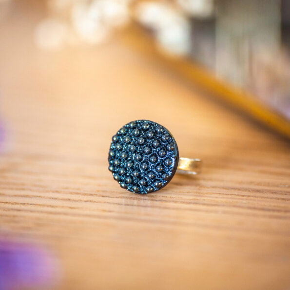 Assuna - Petite bague Bertille bleue - Petite bague bouton ancien d'inspiration vintage