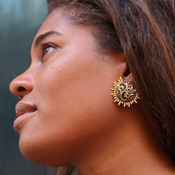 SOLARE look boucles Solare Thelma boucles d'oreilles bouton ancien noir et doré - look vintage