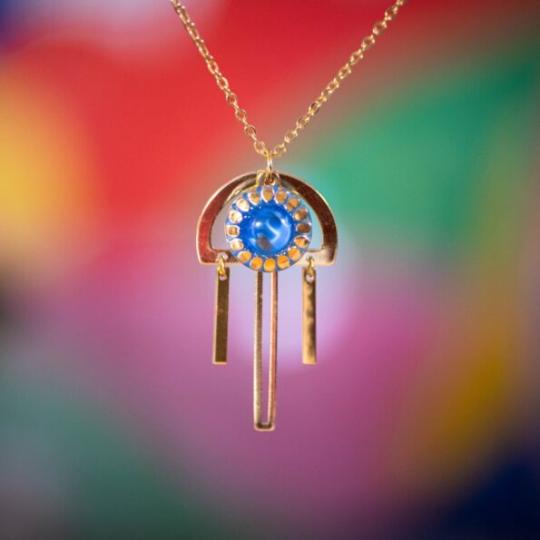 Assuna Medusa Aurélia collier Fantine bleu - bijou vintage bouton ancien rétro collier ajouré collier léger bijou unique