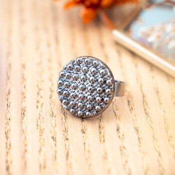 Grande bague Bertille argentée - Assuna Vintage Crafts - bague argentée style rétro, bague art déco, bague vintage argenté pour femme, bijoux bagues rétro argentés faits main en pièce unique, bague au style rétro, bague vintage fait main, bague cadeau