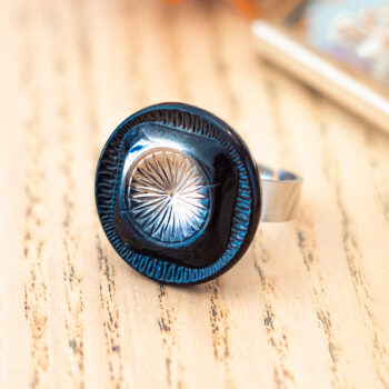 Grande bague Clara - Assuna Vintage Crafts - bague argentée style rétro, bague art déco, bague vintage argenté pour femme, bijoux bagues rétro argentés faits main en pièce unique, bague au style rétro, bague vintage fait main, bague cadeau