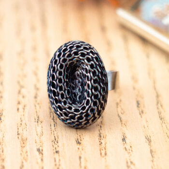 Grande bague Dahlia ovale - Assuna Vintage Crafts - bague argentée style rétro, bague art déco, bague vintage argenté pour femme, bijoux bagues rétro argentés faits main en pièce unique, bague au style rétro, bague vintage fait main, bague cadeau