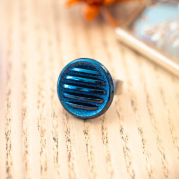 Grande bague Hélène bleu - Assuna Vintage Crafts - bague argentée style rétro, bague art déco, bague vintage argenté pour femme, bijoux bagues rétro argentés faits main en pièce unique, bague au style rétro, bague vintage fait main, bague cadeau