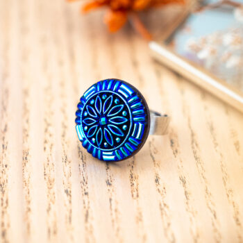 Grande bague Nymphore - Assuna Vintage Crafts - bague argentée style rétro, bague art déco, bague vintage argenté pour femme, bijoux bagues rétro argentés faits main en pièce unique, bague au style rétro, bague vintage fait main, bague cadeau