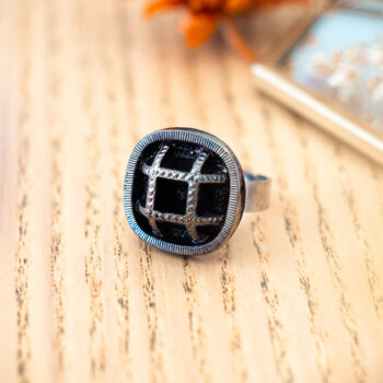 Grande bague Paulette argentée - Assuna Vintage Crafts - bague argentée style rétro, bague art déco, bague vintage argenté pour femme, bijoux bagues rétro argentés faits main en pièce unique, bague au style rétro, bague vintage fait main, bague cadeau