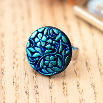 Grande bague Sylvine - Assuna Vintage Crafts - bague argentée style rétro, bague art déco, bague vintage argenté pour femme, bijoux bagues rétro argentés faits main en pièce unique, bague au style rétro, bague vintage fait main, bague cadeau