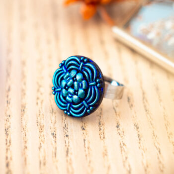 Grande bague Thilde - Assuna Vintage Crafts - bague argentée style rétro, bague art déco, bague vintage argenté pour femme, bijoux bagues rétro argentés faits main en pièce unique, bague au style rétro, bague vintage fait main, bague cadeau