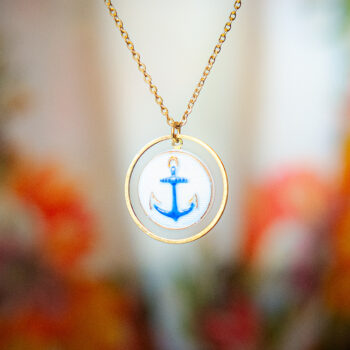 Collier Astre Marine - Assuna Vintage Crafts - collier doré style rétro, collier art déco, collier vintage doré pour femme, bijoux collier rétro dorés faits main en pièce unique, collier au style rétro, collier vintage fait main, collier cadeau