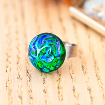 Petite bague Ondine vert - Assuna Vintage Crafts - bague argentée style rétro, bague art déco, bague vintage argenté pour femme, bijoux bagues rétro argentés faits main en pièce unique, bague au style rétro, bague vintage fait main, bague cadeau