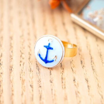 Petite bague Marine - Assuna Vintage Crafts - bague dorée style rétro, bague art déco, bague vintage doré pour femme, bijoux bagues rétro dorés faits main en pièce unique, bague au style rétro, bague vintage fait main, bague cadeau