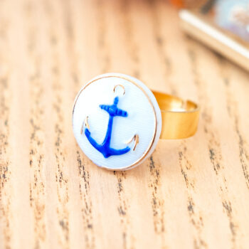 Petite bague Marine - Assuna Vintage Crafts - bague dorée style rétro, bague art déco, bague vintage doré pour femme, bijoux bagues rétro dorés faits main en pièce unique, bague au style rétro, bague vintage fait main, bague cadeau