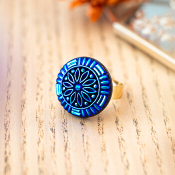 Grande bague Nymphore - Assuna Vintage Crafts - bague dorée style rétro, bague art déco, bague vintage doré pour femme, bijoux bagues rétro dorés faits main en pièce unique, bague au style rétro, bague vintage fait main, bague cadeau