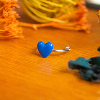Bague fine Barbara bleu argentée - bague boutons ancien cœur - bague coeur - bague saint-valentin