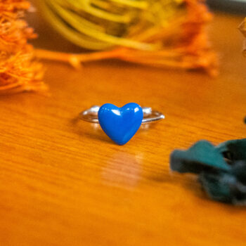 Bague fine Barbara bleu argentée - bague boutons ancien cœur - bague coeur - bague saint-valentin