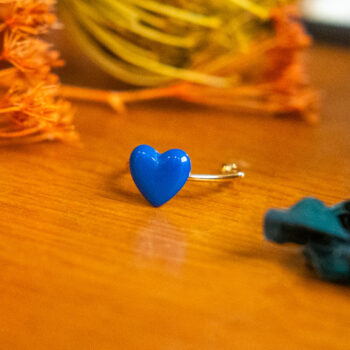 Bague fine Barbara bleu dorée- bague boutons ancien cœur - bague coeur - bague saint-valentin