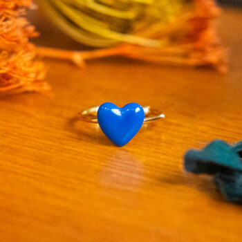 Bague fine Barbara bleu dorée- bague boutons ancien cœur - bague coeur - bague saint-valentin