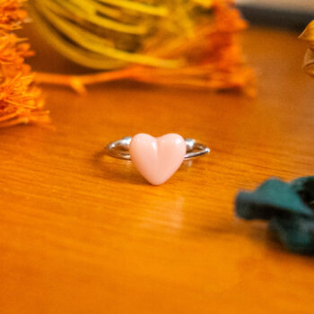 Bague fine Barbara rose argentée - bague boutons ancien cœur - bague coeur - bague saint-valentin