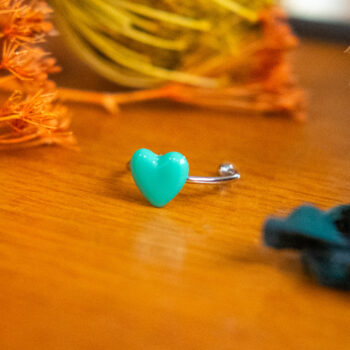 Bague fine Barbara turquoise argentée - bague boutons ancien cœur - bague coeur - bague saint-valentin
