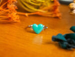 Bague fine Barbara turquoise argentée - bague boutons ancien cœur - bague coeur - bague saint-valentin