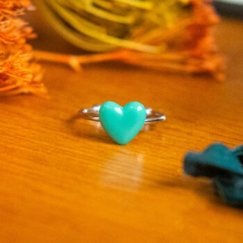 Bague fine Barbara turquoise argentée - bague boutons ancien cœur - bague coeur - bague saint-valentin