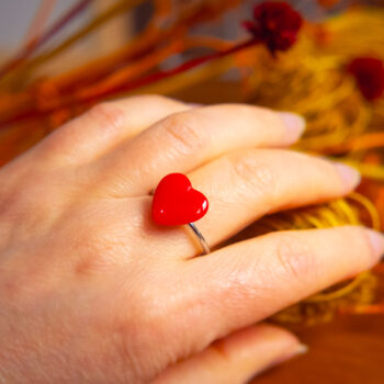 Bague fine Barbara rouge - bague boutons ancien cœur - bague coeur - bague saint-valentin