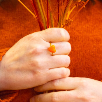 Bague fine Barbara orange néon doré - bague boutons ancien cœur - bague coeur - bague saint-valentin